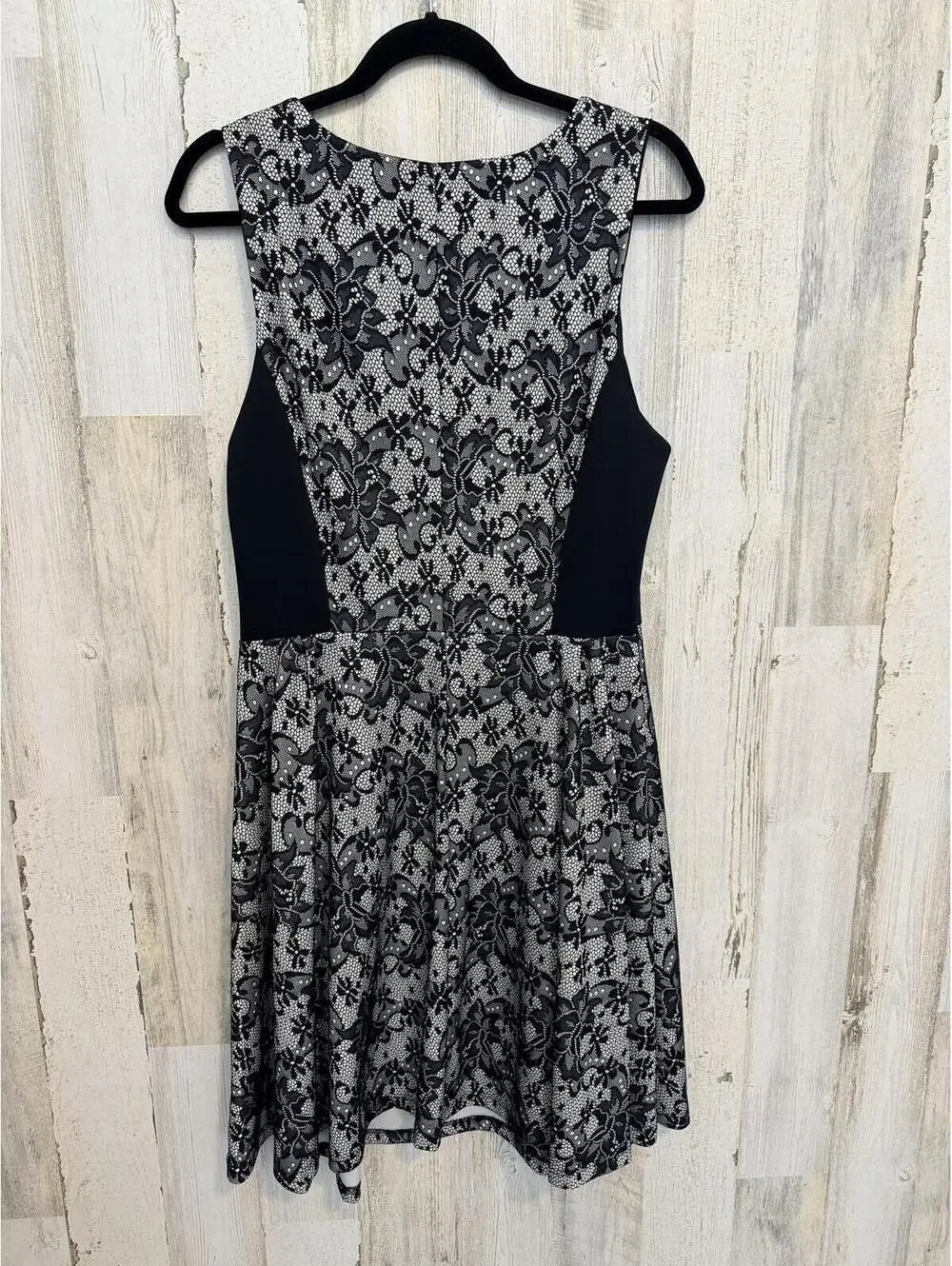 ROBBIE BEE Women's 12 Black White Lace Fit Flare Dress USA - Picture 9 of 12